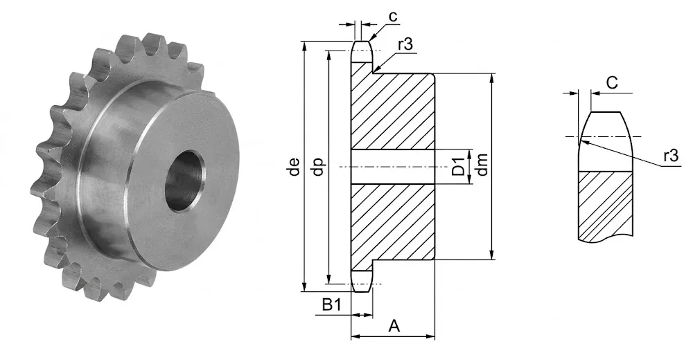 kettenrad-zahnrader-products-EP 1.2 ×1.4 Roller 7.75 European Sprockets-draft