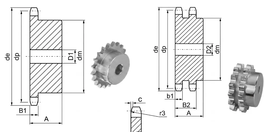 kettenrad-zahnrader-products-EP 8×3mm European Sprockets — 05B-1-2 Series-draft